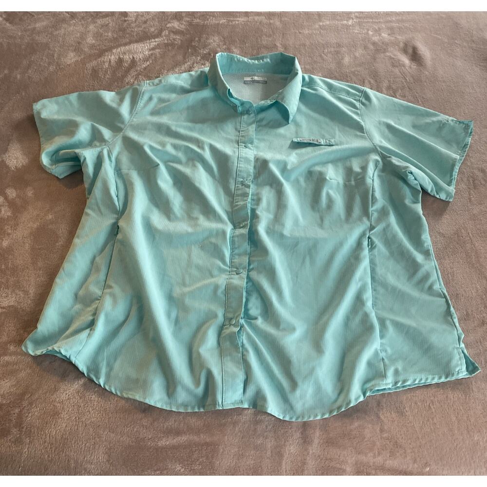 Columbia PFG Vented Short Sleeve Button Down Shirt Mens Sz 2 XL Mint Green